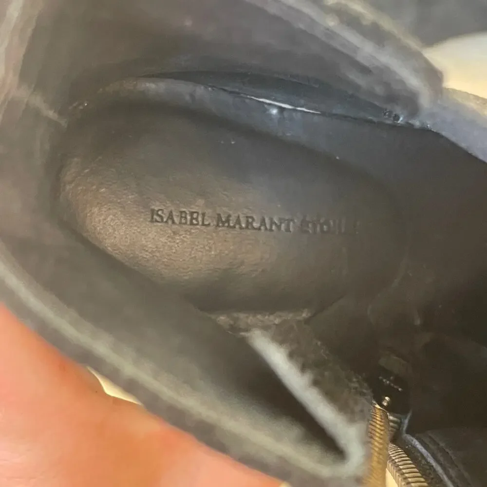 Isabel Marant Etoile Patsha Black Suede Ankle Boots Booties Side Zip Western 38 - Picture 13 of 14